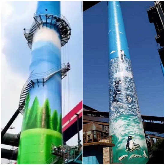 天津烟囱彩绘美化:创新的技术和设计环保理念